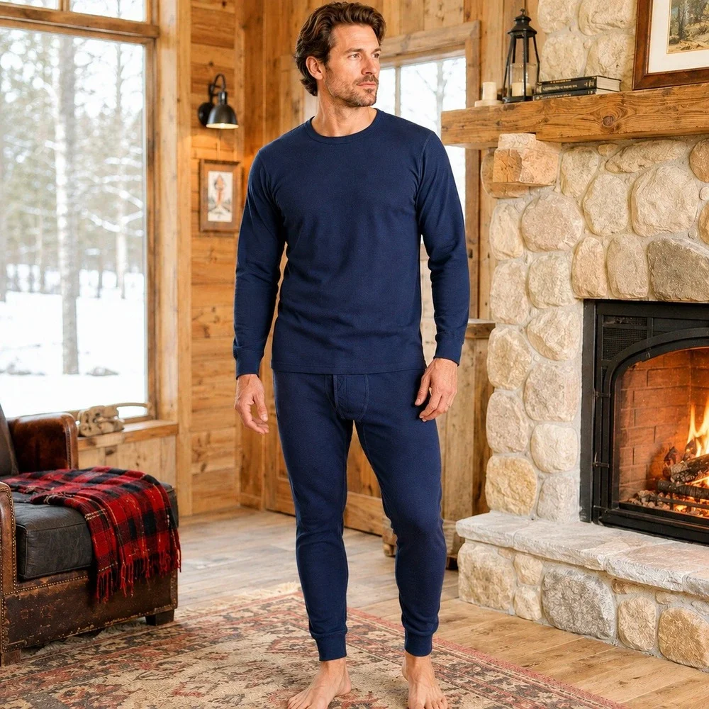 Scheels Men's XL Thermal Base Layer Set Wool Blend Made USA Thermamax Navy